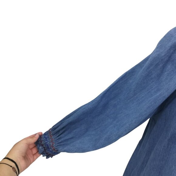 Rixo Azalea Smocked Denim Puff Sleeve Ruffle Mini Dress Size XS US 4 Prairie - Picture 3 of 13